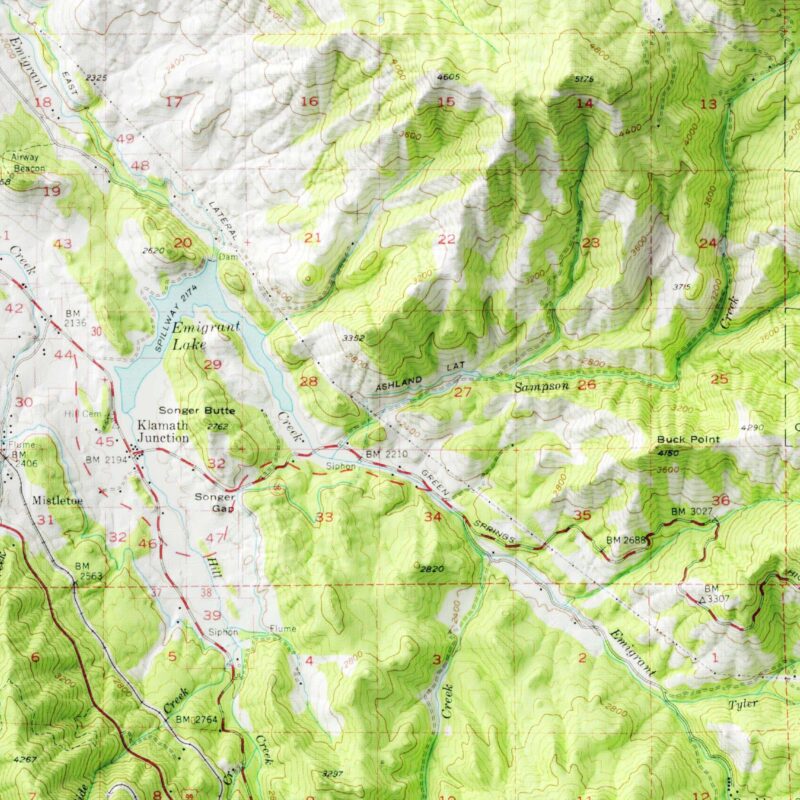 Ashland Map 1954, Topography :Shaded relief map – flat print (not a 3D raised map)