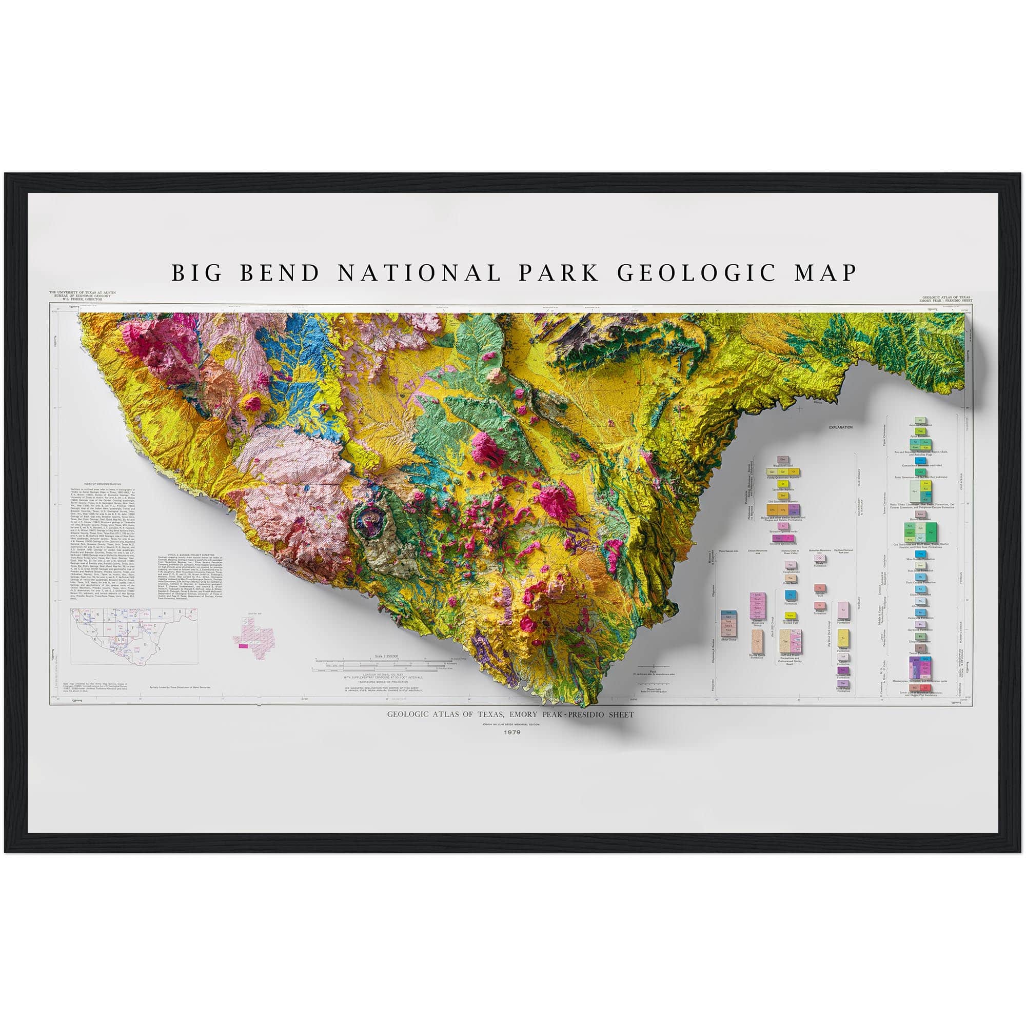Big Bend Geologic Map 1979 :Shaded relief map – flat print (not a 3D raised map)