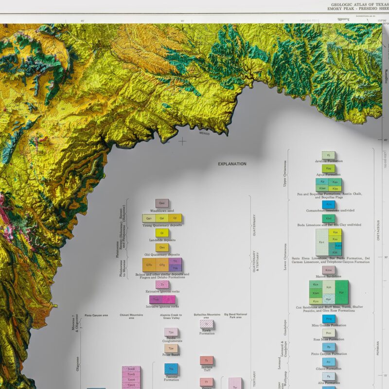 Big Bend Geologic Map 1979 :Shaded relief map – flat print (not a 3D raised map)