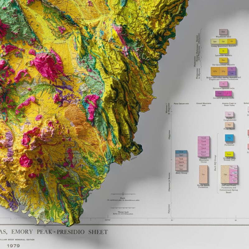 Big Bend Geologic Map 1979 :Shaded relief map – flat print (not a 3D raised map)