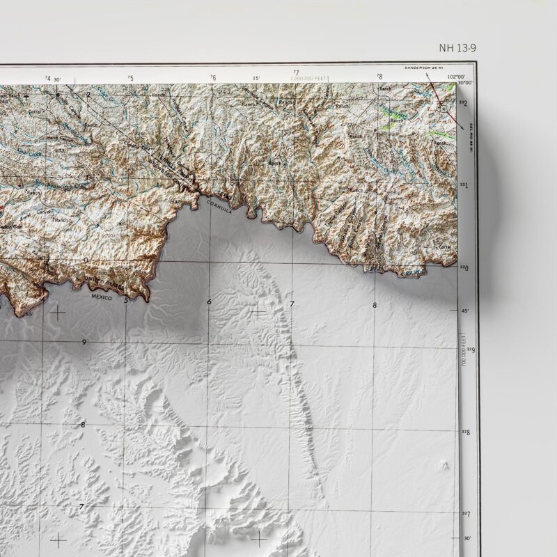 Big Bend National Park Map :Shaded relief map – flat print (not a 3D raised map)