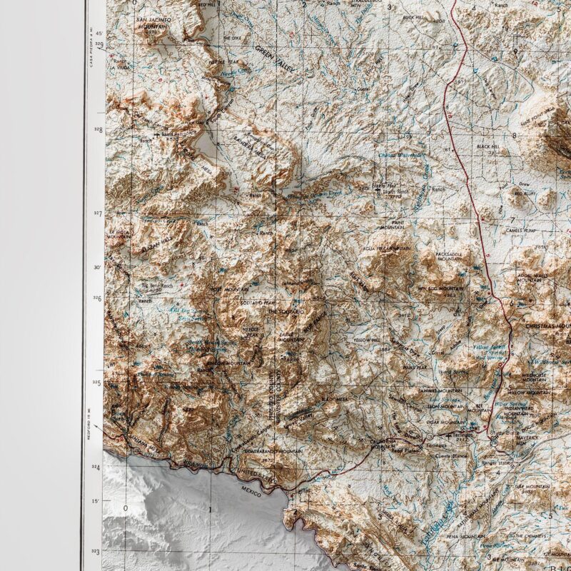 Big Bend National Park Map :Shaded relief map – flat print (not a 3D raised map)