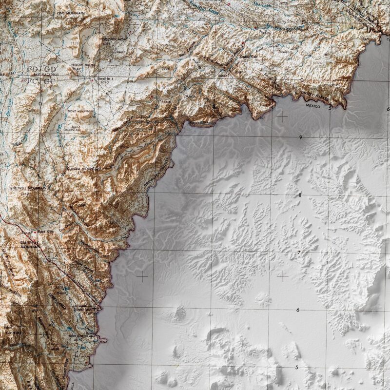 Big Bend National Park Map :Shaded relief map – flat print (not a 3D raised map)