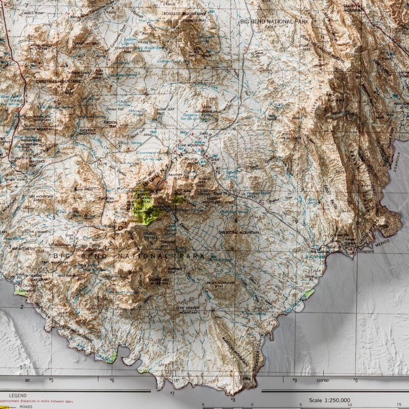 Big Bend National Park Map :Shaded relief map – flat print (not a 3D raised map)