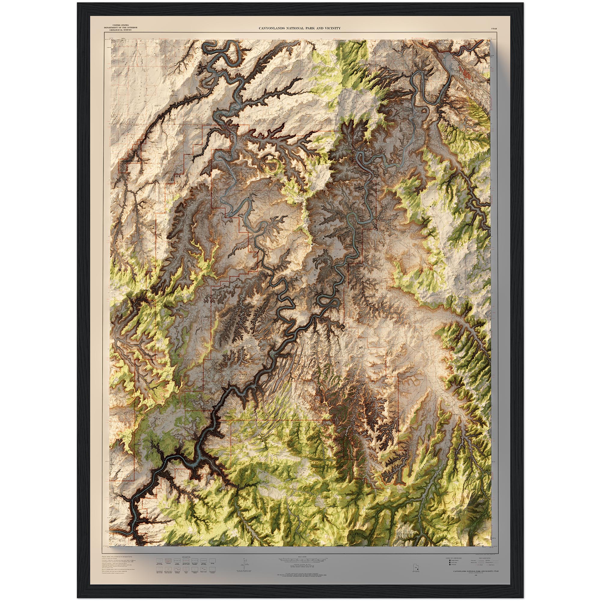 Canyonlands National Park Map 1968 :Shaded relief map – flat print (not a 3D raised map)