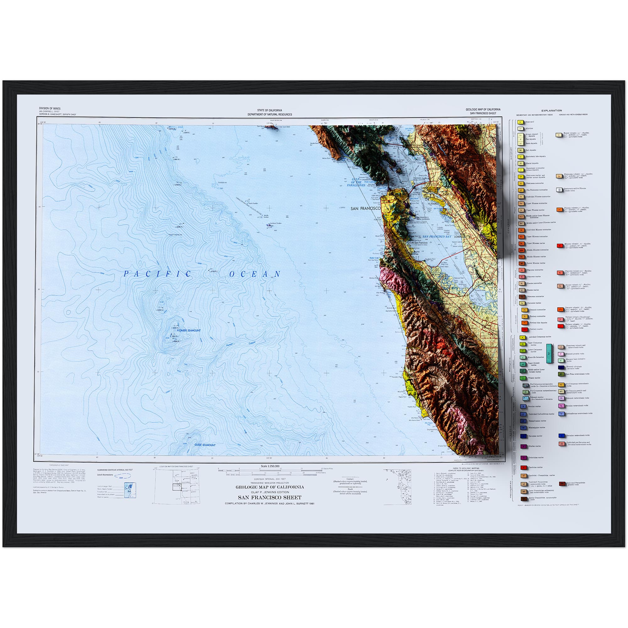 San Francisco 1961 :Shaded relief map – flat print (not a 3D raised map)