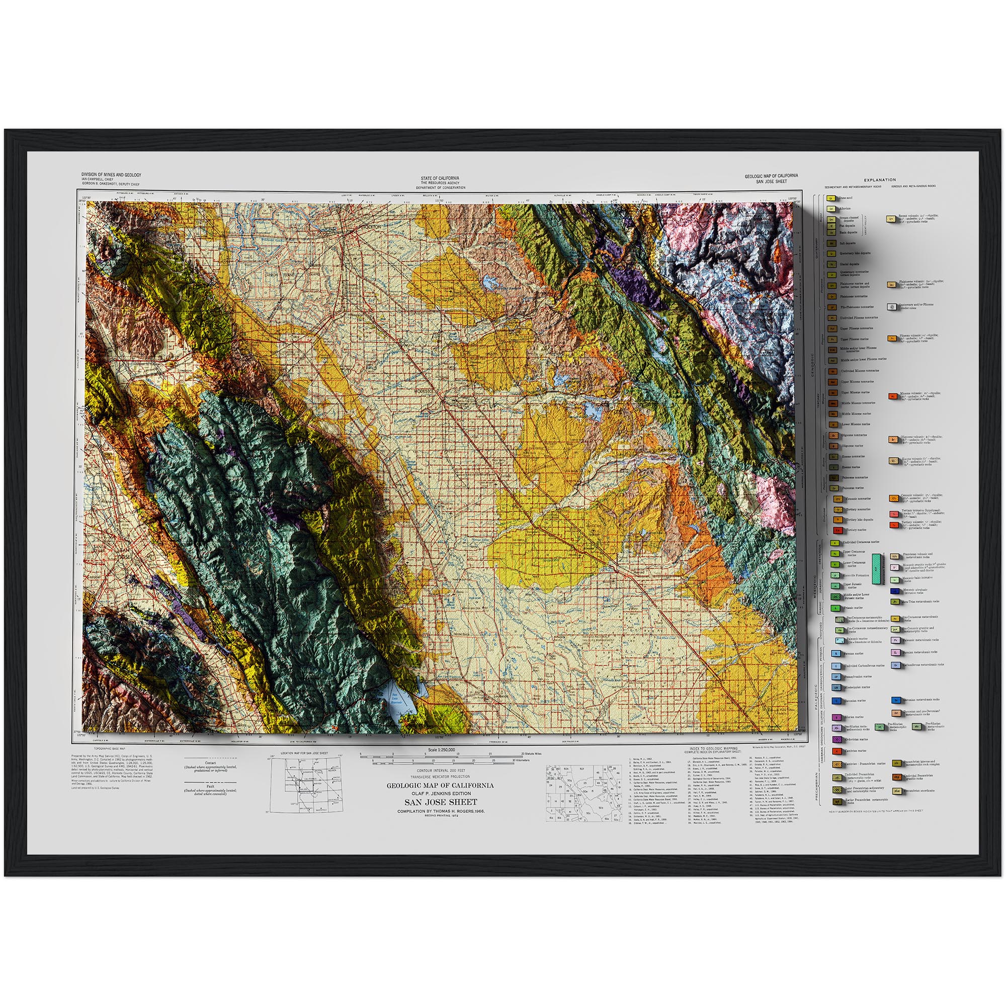 San Jose 1966 :Shaded relief map – flat print (not a 3D raised map)