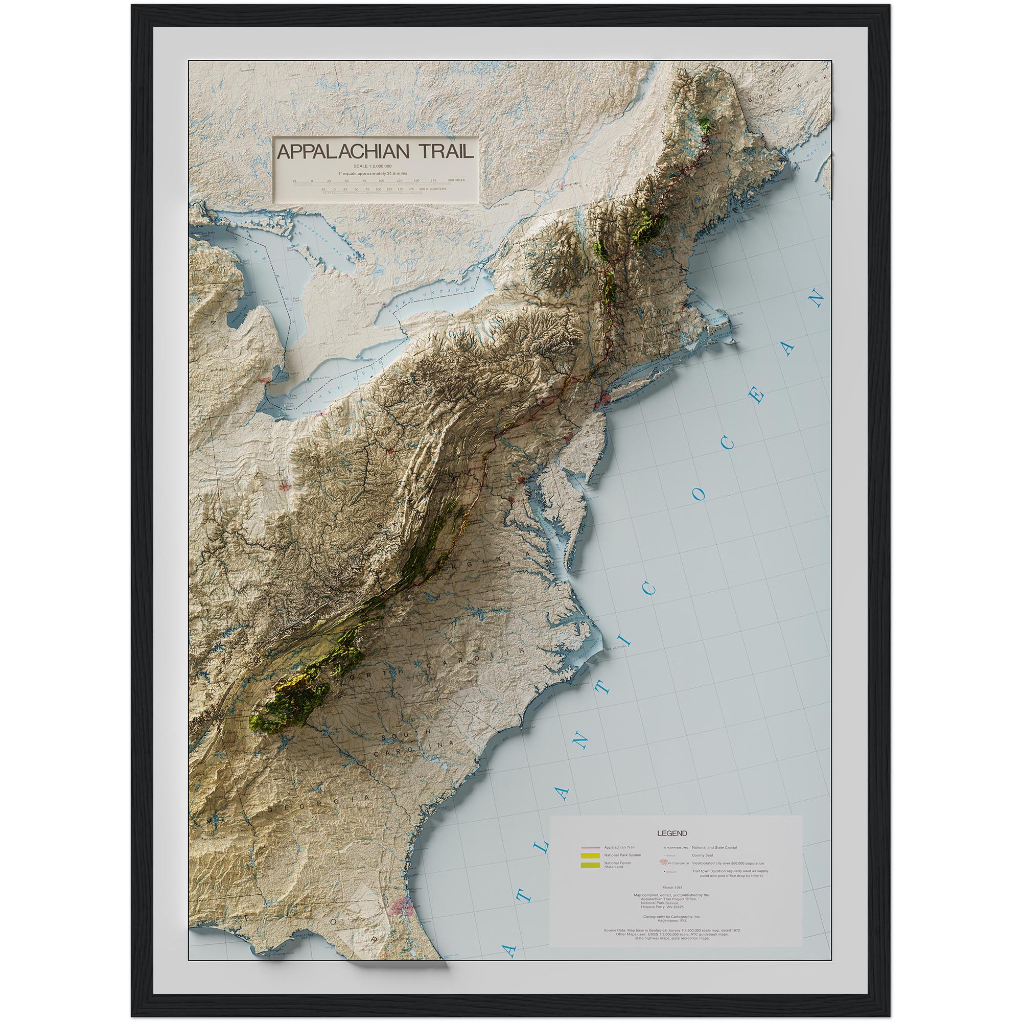 Appalachian Trail Map 1981, Topography :Shaded relief map – flat print (not a 3D raised map)