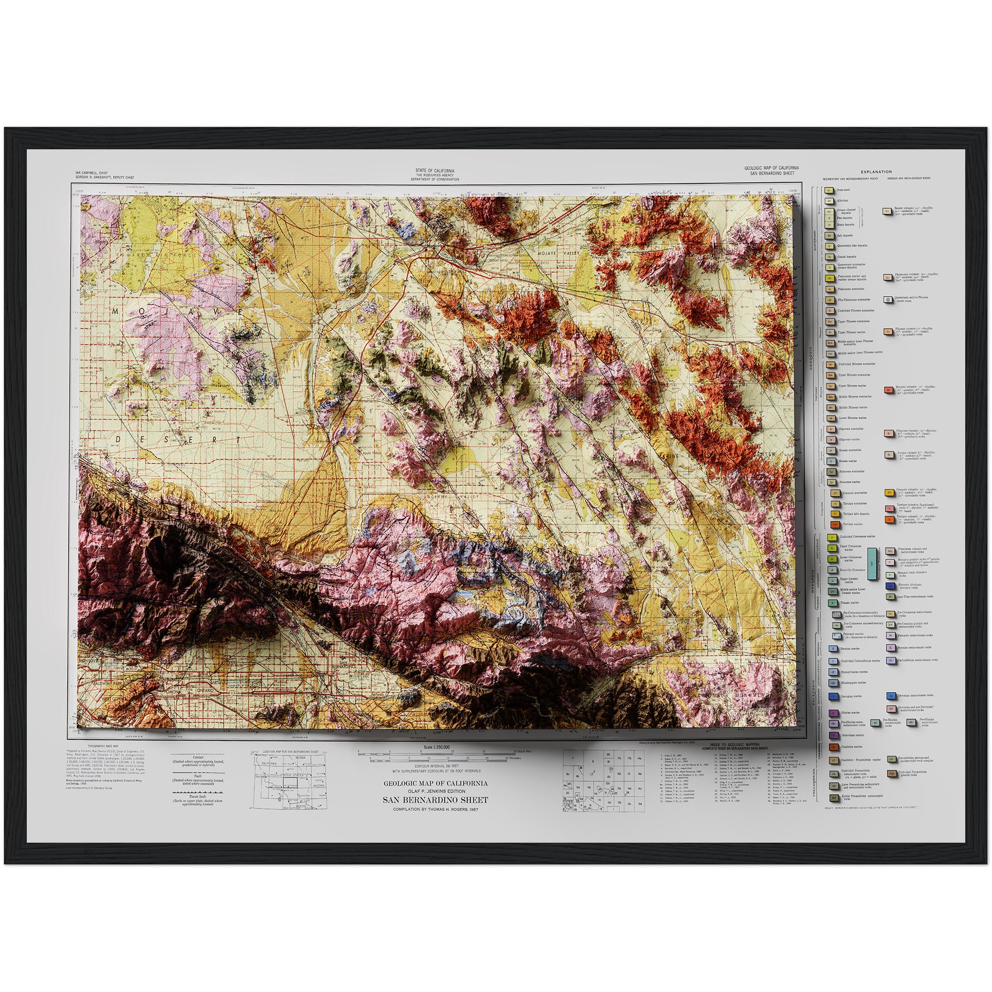 San Bernardino 1967 :Shaded relief map – flat print (not a 3D raised map)