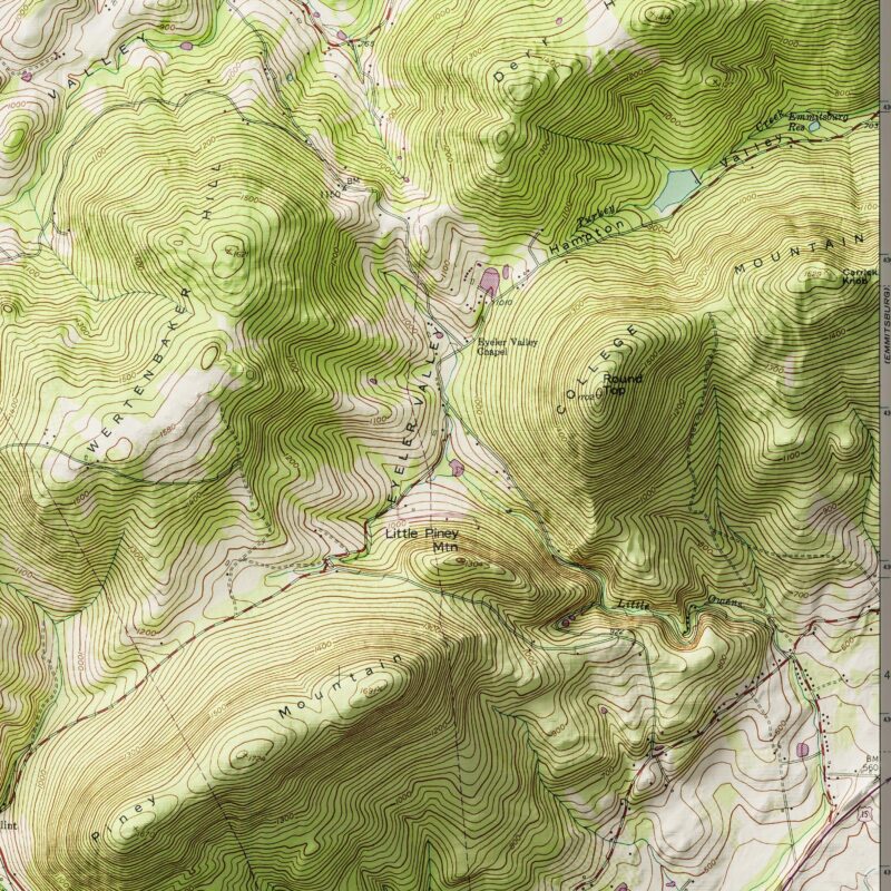 Blue Ridge Mountains Map :Shaded relief map – flat print (not a 3D raised map)