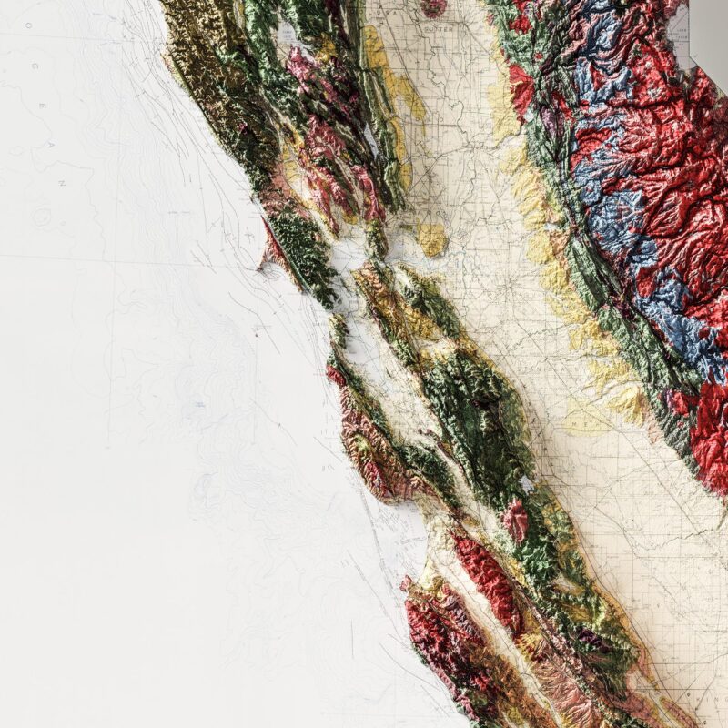 California Map 1977, Geology :Shaded relief map – flat print (not a 3D raised map)