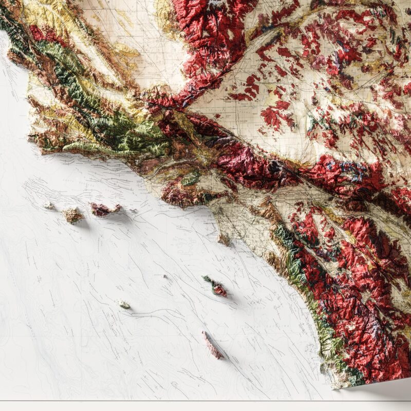 California Map 1977, Geology :Shaded relief map – flat print (not a 3D raised map)