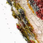 California Map1916, Geology :Shaded relief map – flat print (not a 3D raised map)