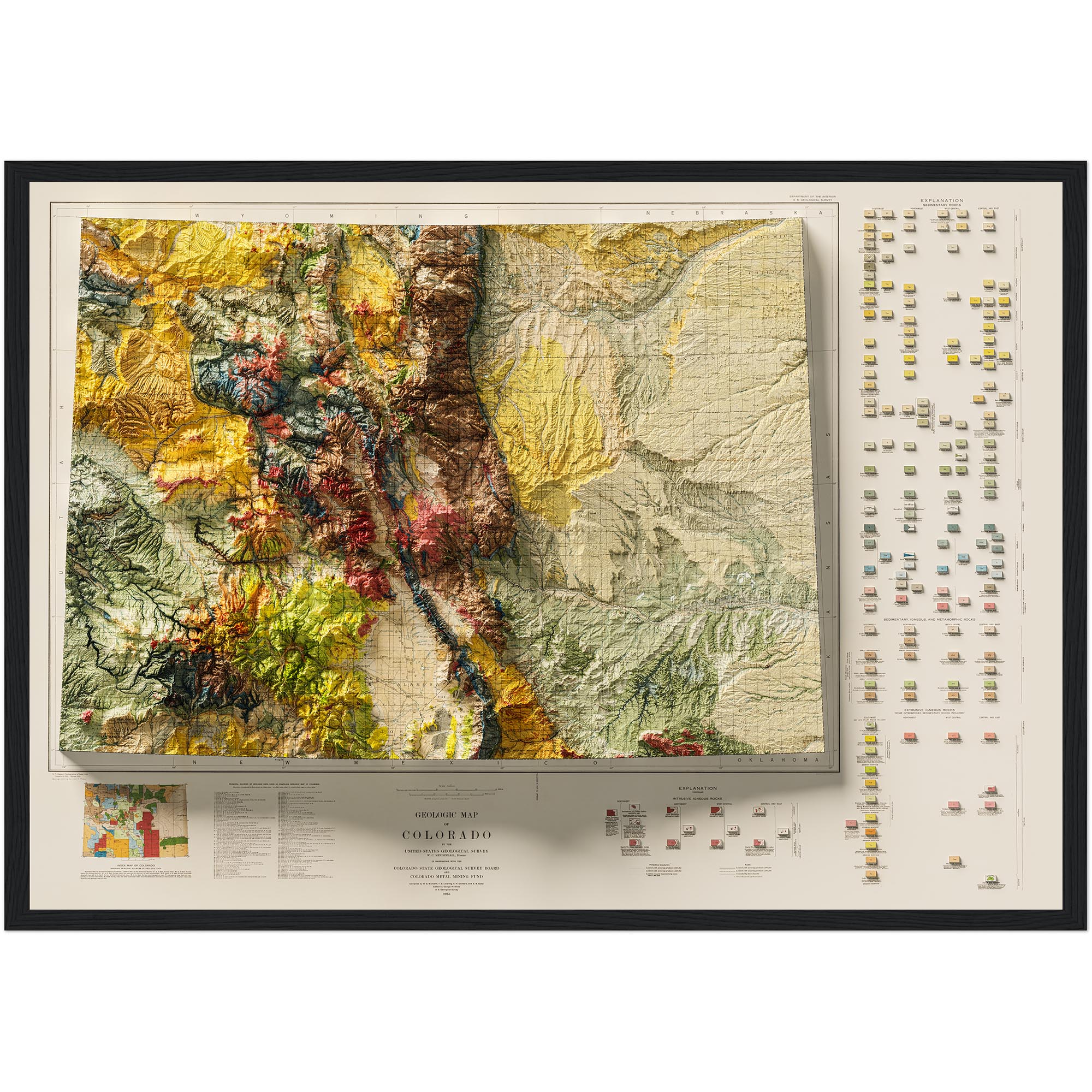 Colorado Geologic Map 1935 :Shaded relief map – flat print (not a 3D raised map)