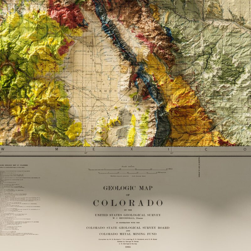 Colorado Geologic Map 1935 :Shaded relief map – flat print (not a 3D raised map)
