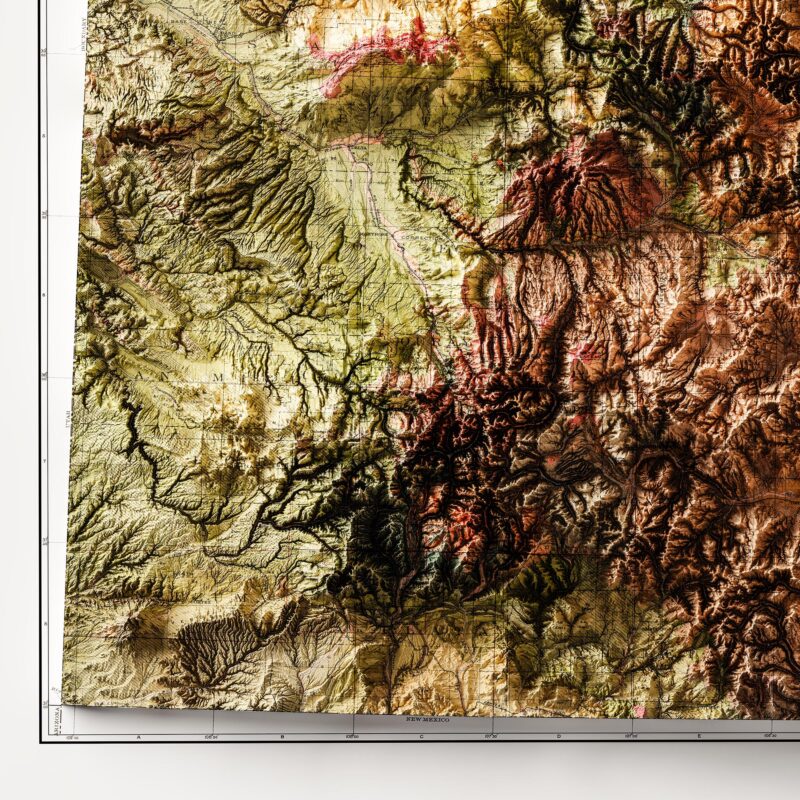 Colorado Map 1913, Geology :Shaded relief map – flat print (not a 3D raised map)