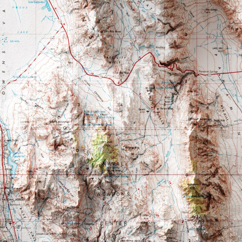 Death Valley  Map 1954, Topography :Shaded relief map – flat print (not a 3D raised map)