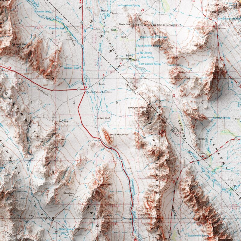 Death Valley  Map 1954, Topography :Shaded relief map – flat print (not a 3D raised map)
