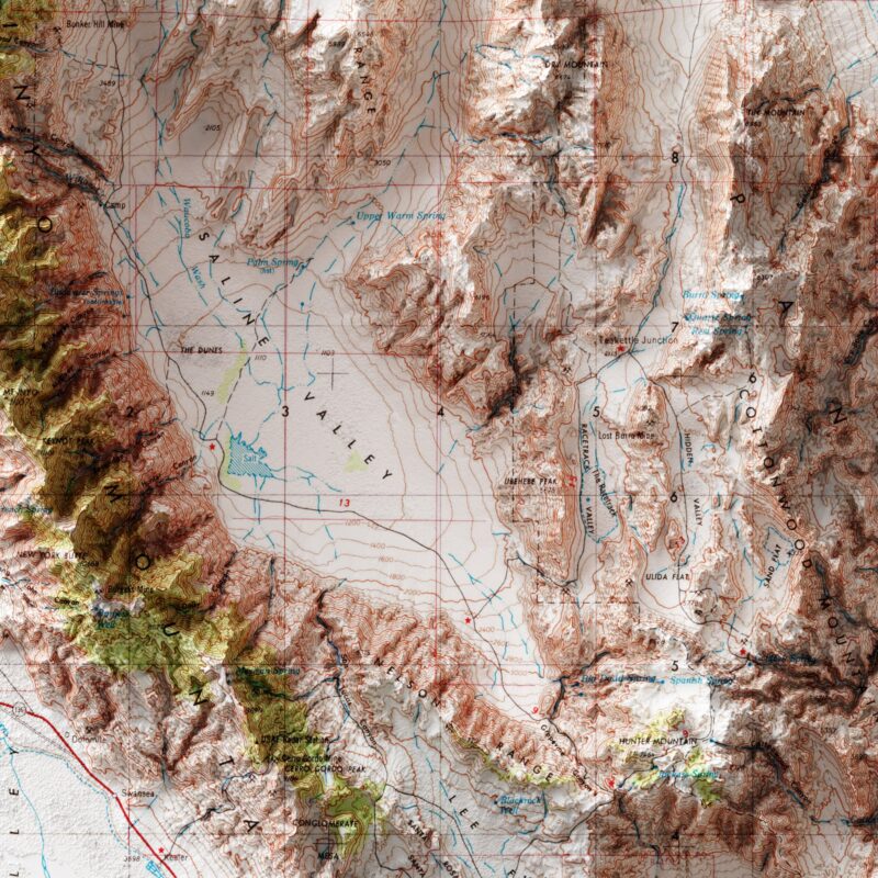 Death Valley  Map 1954, Topography :Shaded relief map – flat print (not a 3D raised map)