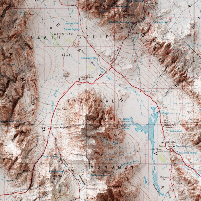 Death Valley  Map 1954, Topography :Shaded relief map – flat print (not a 3D raised map)