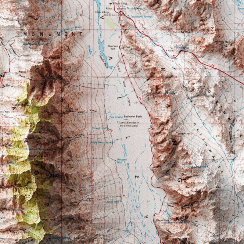 Death Valley  Map 1954, Topography :Shaded relief map – flat print (not a 3D raised map)