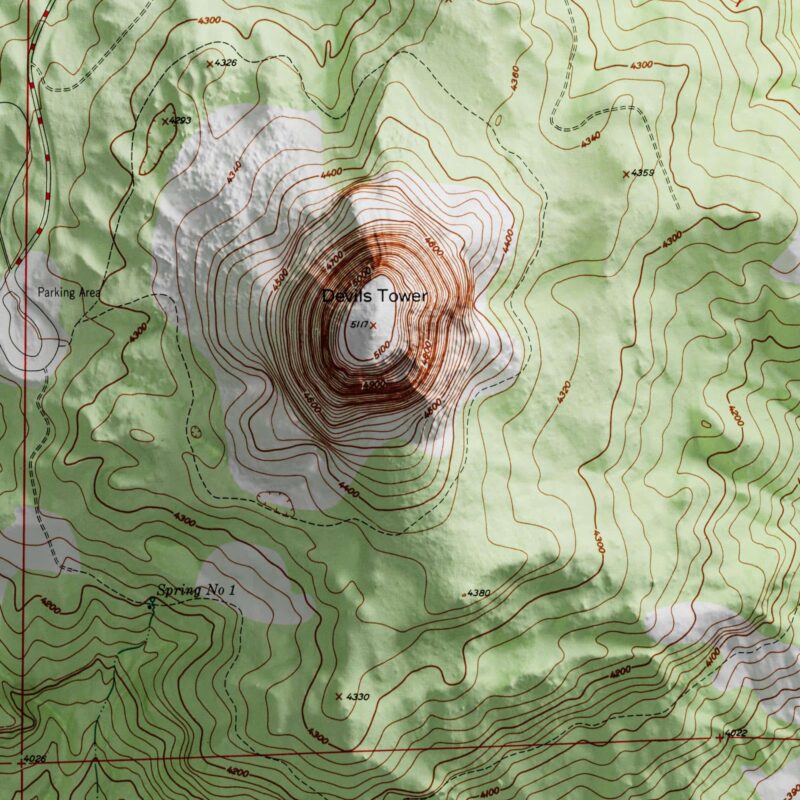 Devils Tower Wyoming Map 1969 :Shaded relief map – flat print (not a 3D raised map)