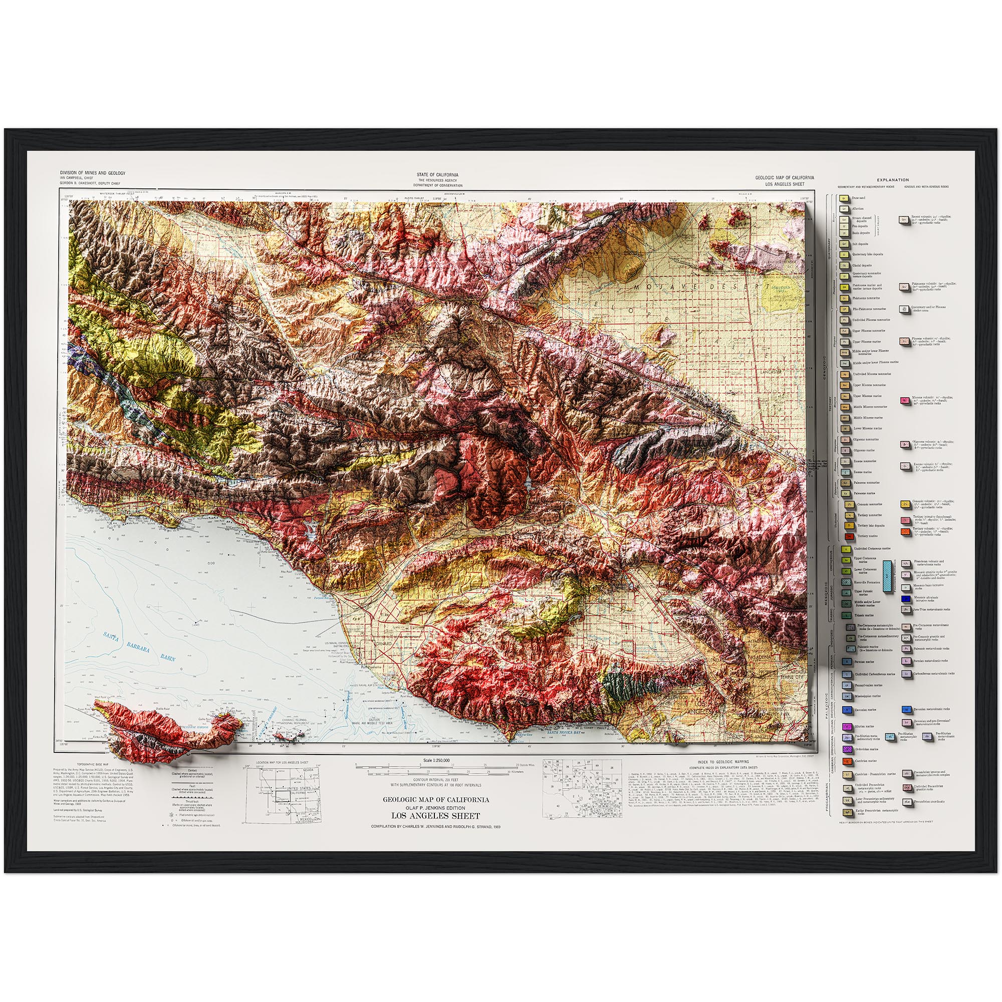 Los Angeles Map 1969  :Shaded relief map – flat print (not a 3D raised map)