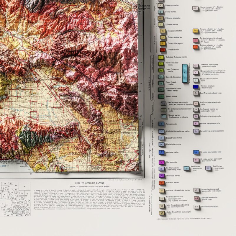 Los Angeles Map 1969 :Shaded relief map – flat print (not a 3D raised map)