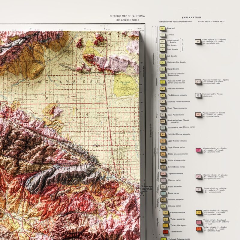 Los Angeles Map 1969 :Shaded relief map – flat print (not a 3D raised map)