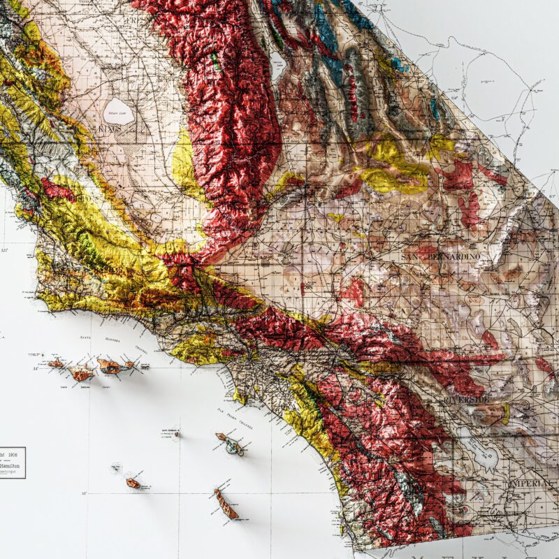 California Map 1916 Poster :Shaded relief map – flat print (not a 3D raised map)