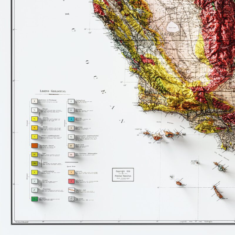 California Map 1916 Poster :Shaded relief map – flat print (not a 3D raised map)