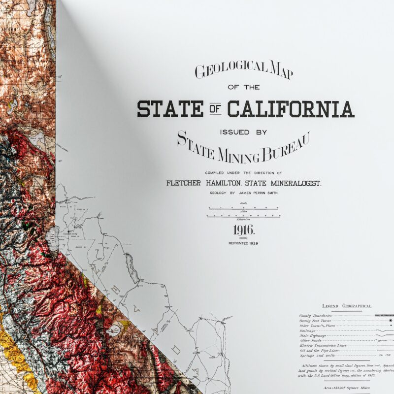 California Map 1916 Poster :Shaded relief map – flat print (not a 3D raised map)