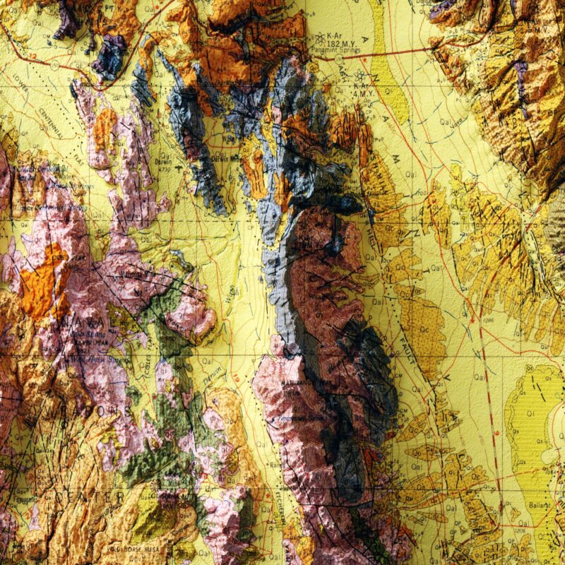 Death Valley California Map 1980, Geology :Shaded relief map – flat print (not a 3D raised map)