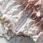 Glacier National Park Map, Topography :Shaded relief map – flat print (not a 3D raised map)