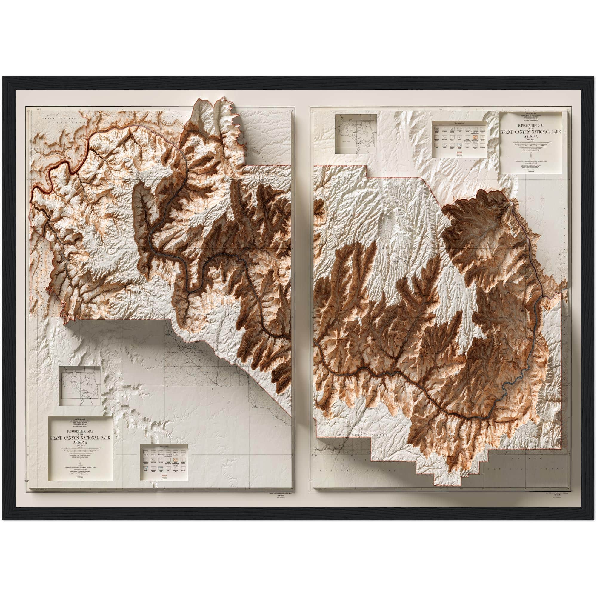 Grand Canyon National Park Map 1927, Topography :Shaded relief map – flat print (not a 3D raised map)