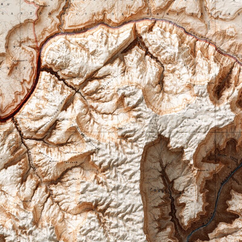 Grand Canyon National Park Map 1927, Topography :Shaded relief map – flat print (not a 3D raised map)