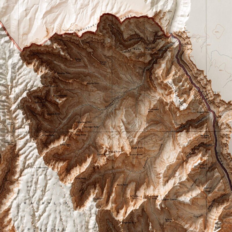 Grand Canyon National Park Map 1927, Topography :Shaded relief map – flat print (not a 3D raised map)