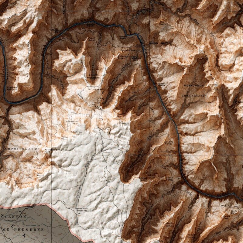 Grand Canyon National Park Map 1927, Topography :Shaded relief map – flat print (not a 3D raised map)