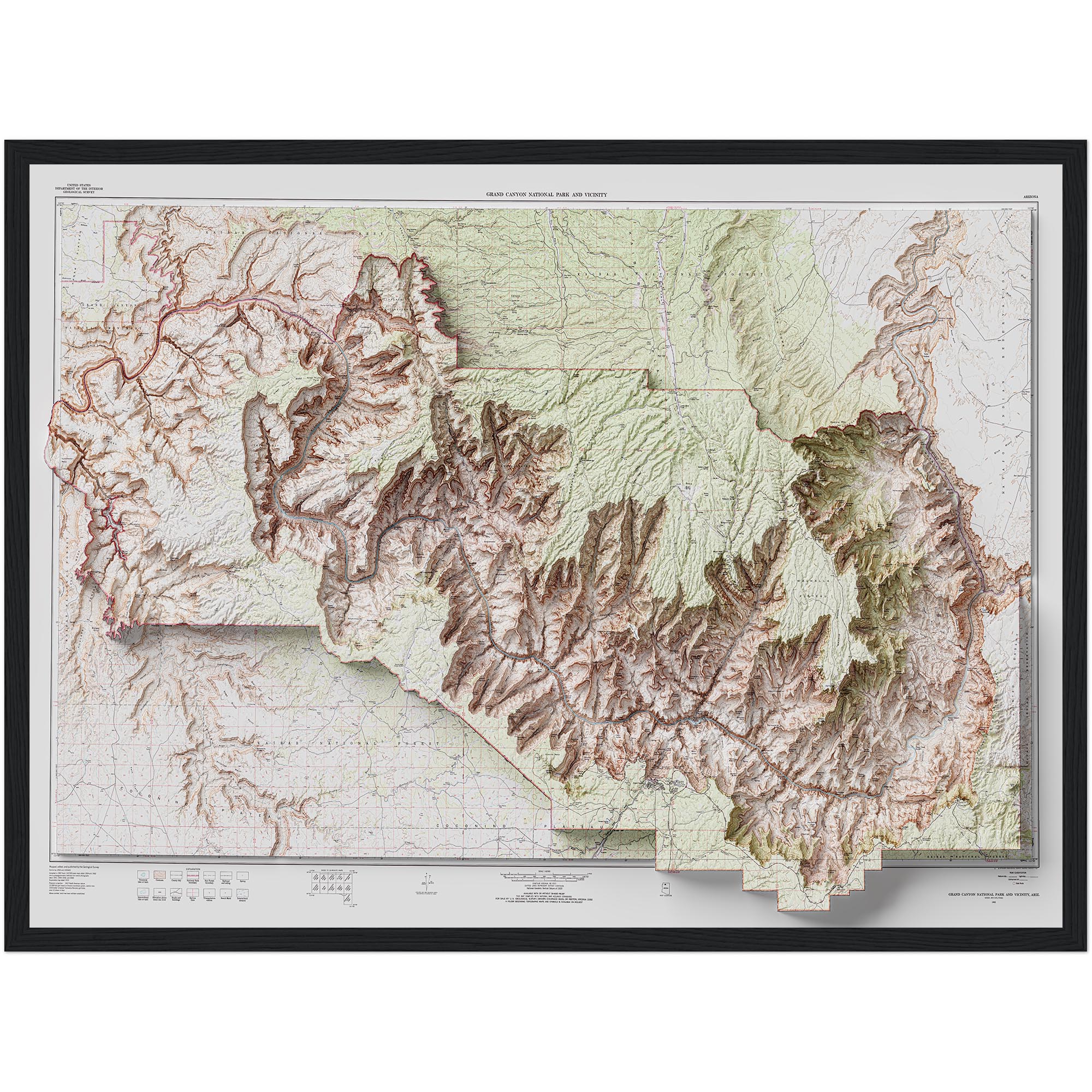 Grand Canyon Topographic Map 1962 :Shaded relief map – flat print (not a 3D raised map)