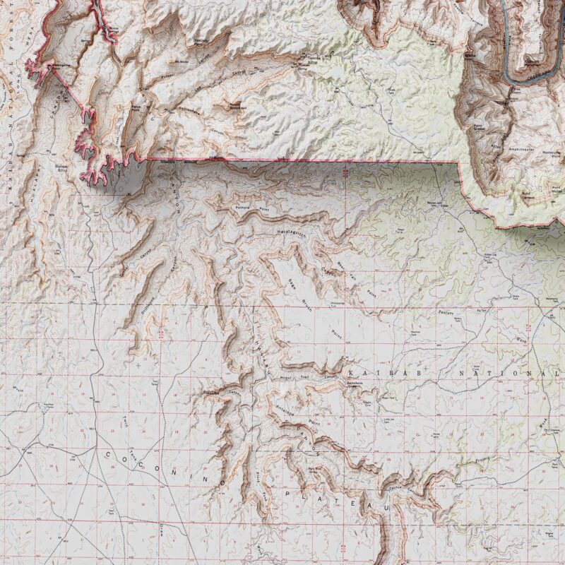 Grand Canyon Topographic Map 1962 :Shaded relief map – flat print (not a 3D raised map)