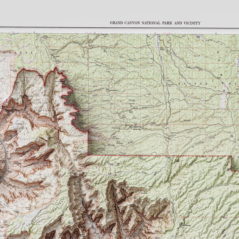 Grand Canyon Topographic Map 1962 :Shaded relief map – flat print (not a 3D raised map)