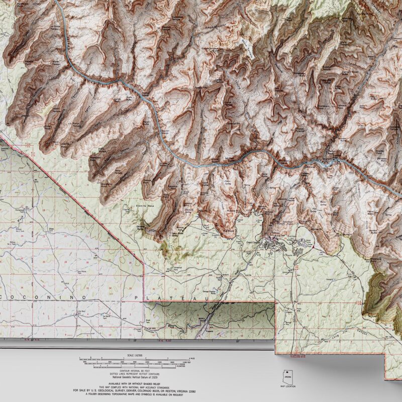 Grand Canyon Topographic Map 1962 :Shaded relief map – flat print (not a 3D raised map)