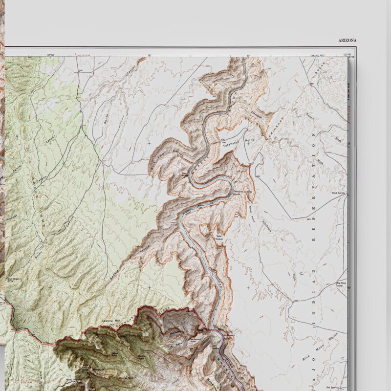 Grand Canyon Topographic Map 1962 :Shaded relief map – flat print (not a 3D raised map)