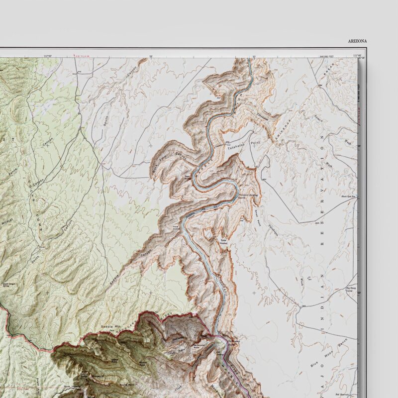 Grand Canyon Topographic Map 1962 :Shaded relief map – flat print (not a 3D raised map)