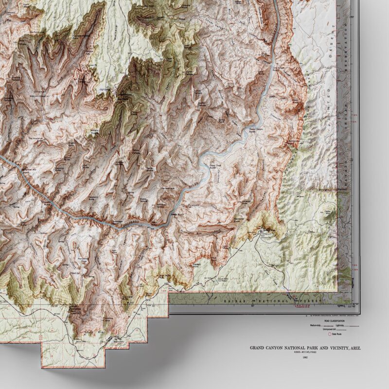 Grand Canyon Topographic Map 1962 :Shaded relief map – flat print (not a 3D raised map)