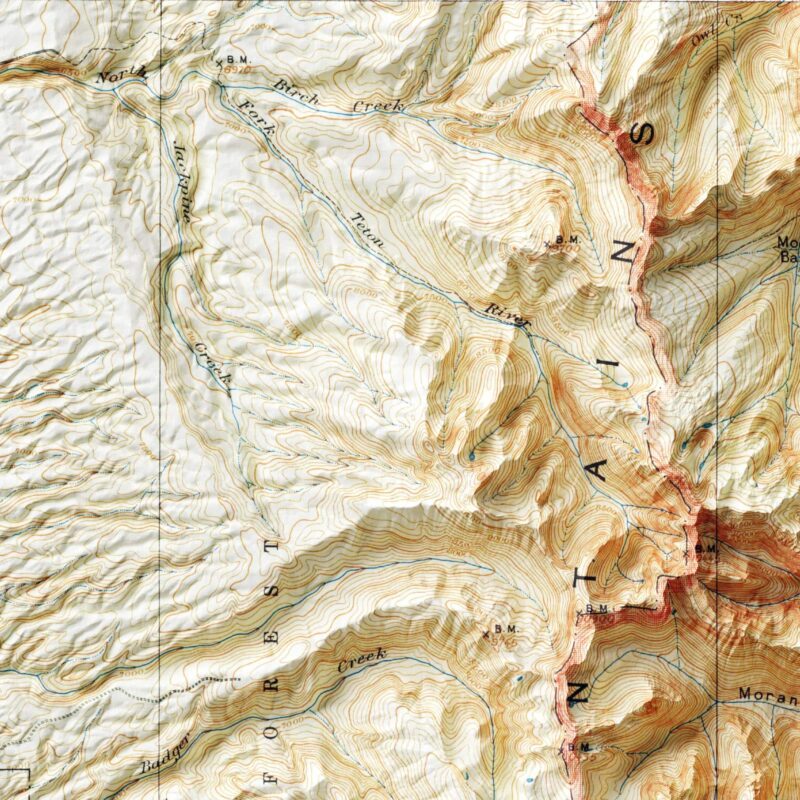 Grand Teton National Park Map 1899 :Shaded relief map – flat print (not a 3D raised map)