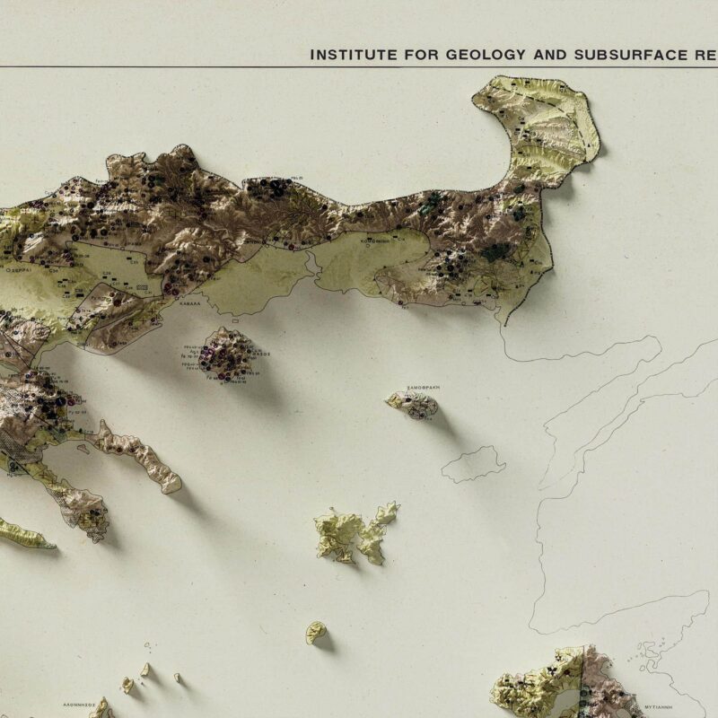 Greece Map 1965 :Shaded relief map – flat print (not a 3D raised map)