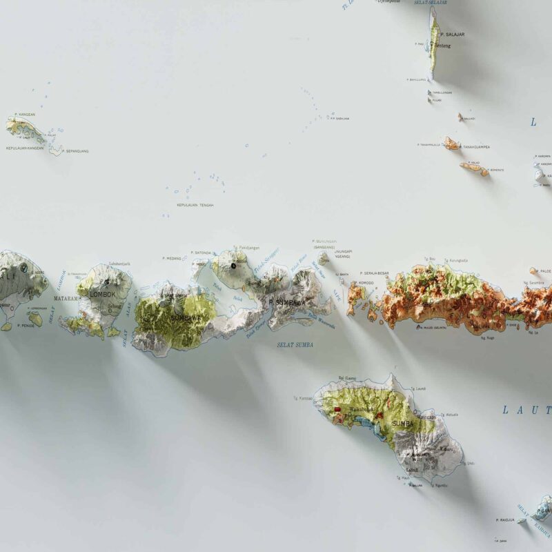 Indonesia Geological Map 1965 :Shaded relief map – flat print (not a 3D raised map)