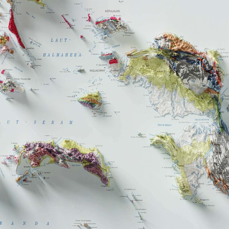 Indonesia Geological Map 1965 :Shaded relief map – flat print (not a 3D raised map)