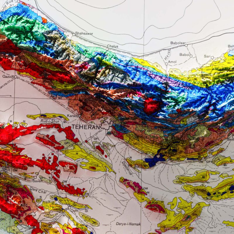 Iran Geological Map 1957 :Shaded relief map – flat print (not a 3D raised map)